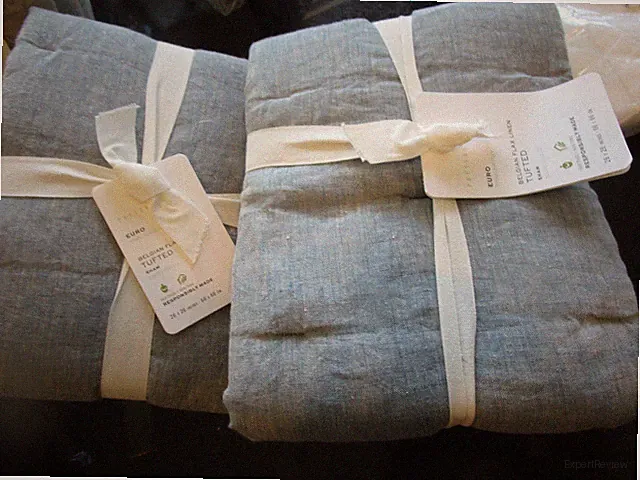 2 Pottery Barn Belgian flax Linen euro shams quilted blue New