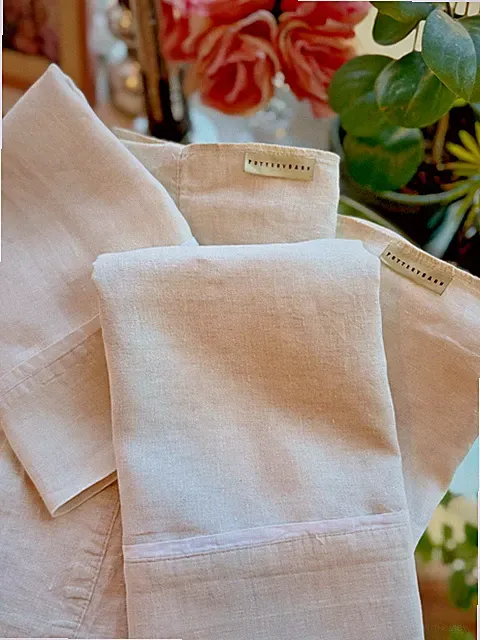 4 POTTERY BARN QUEEN PILLOWCASES BELGIAN FLAX LINEN DUO TONE BEIGE & IVORY