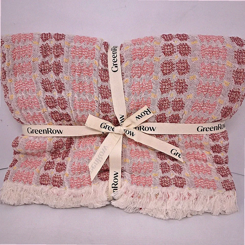 GreenRow Pottery Barn Pink Woven Throw Blanket 50x60 Textured NEW
