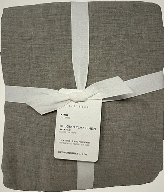 New Pottery Barn Belgian Flax Linen KING 4-Piece Sheet Set ~Bamboo~