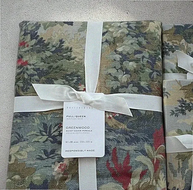 NEW Pottery Barn GREENWOOD Percale Full/Queen Duvet & 2 Standard Shams