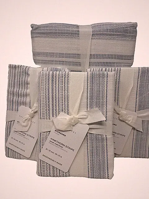 New Pottery Barn Hawthorn Stripe Full/Queen Duvet & 3 Standard Shams ~Blue~