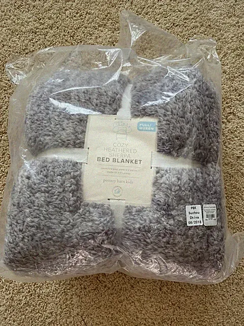 NEW Pottery Barn Kids Cozy Heathered Sherpa Bed Blanket Gray Full Queen 86" NWT