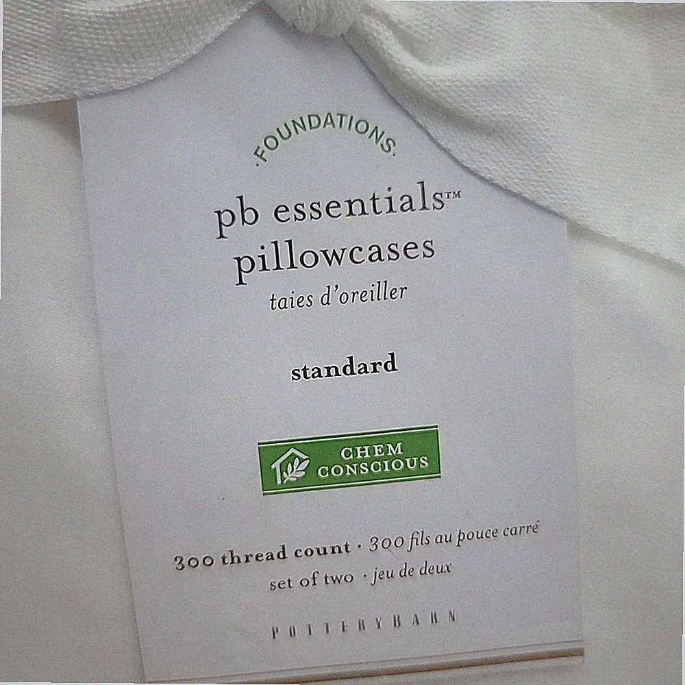 NEW Pottery Barn PB Essential Standard Pillowcases Set/2, 300 TC White New