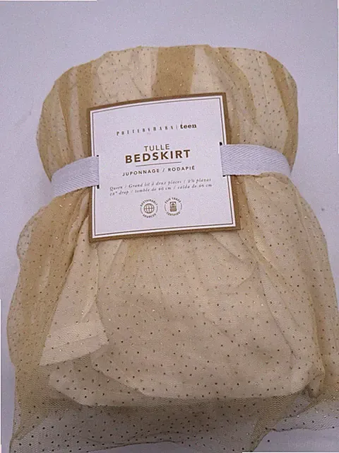 🔥New Pottery Barn Teen Tulle Queen Bed Skirt Gold 18” Drop🔥