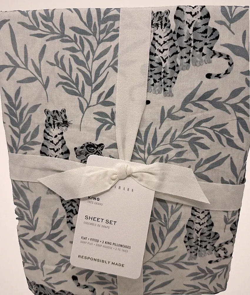 New Pottery Barn Tiger Organic Percale 4-Piece KING Sheet Set