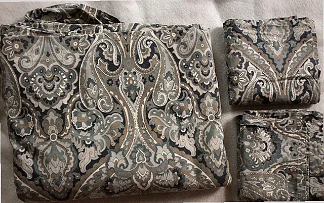 Pottery Barn 3 Pc SET McKenna Taupe Paisley FULL QUEEN Duvet Cover+EURO Shams
