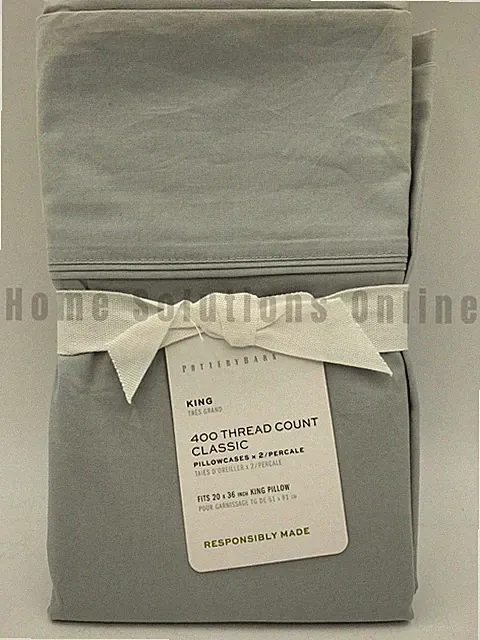 Pottery Barn 400-Thread-Count Percale Pillowcases S/2 Pearl Blue King #J5421