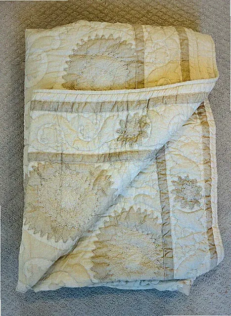 Pottery Barn Alanya Suzani Quilt Natural Dune Cotton Embroidery Boho Chic.