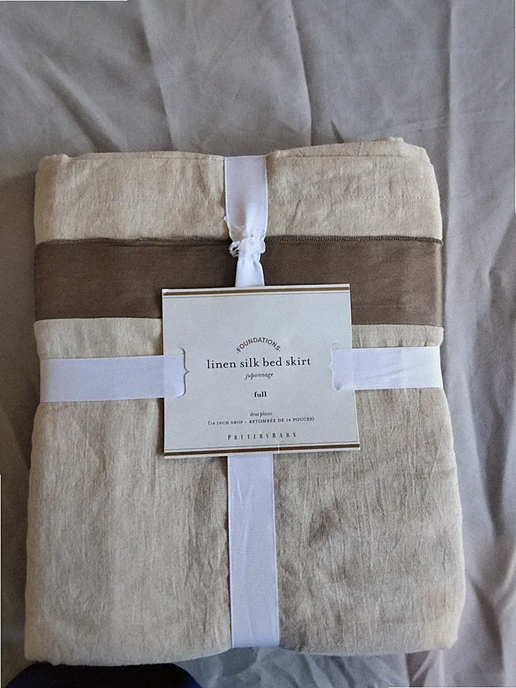 Pottery Barn Bed Skirt Cotton Linen Ivory Full 14" Drop NEW