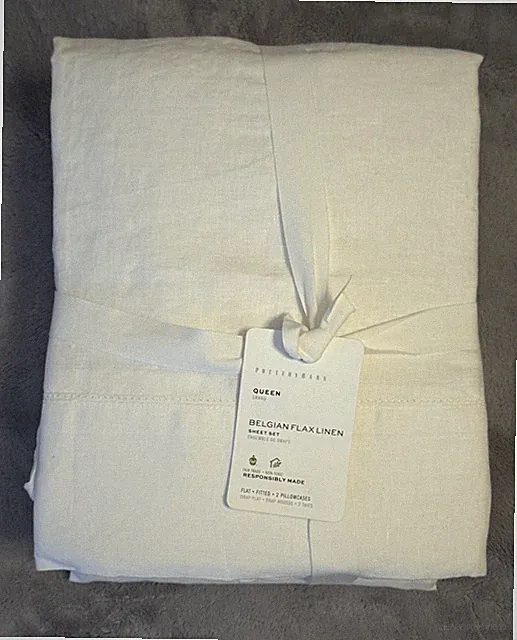 Pottery Barn Belgian Flax Linen Queen Sheet Set White Brand New With Tags