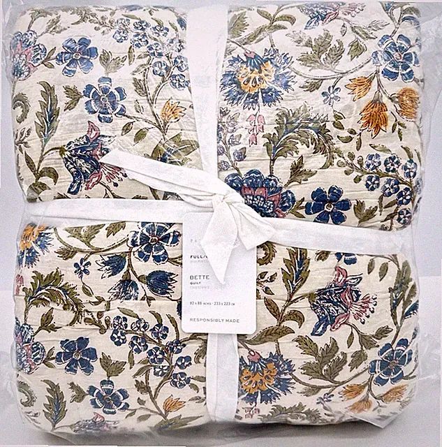 Pottery Barn Bette Floral Print Reversible Lightweight Quilt~Full Queen