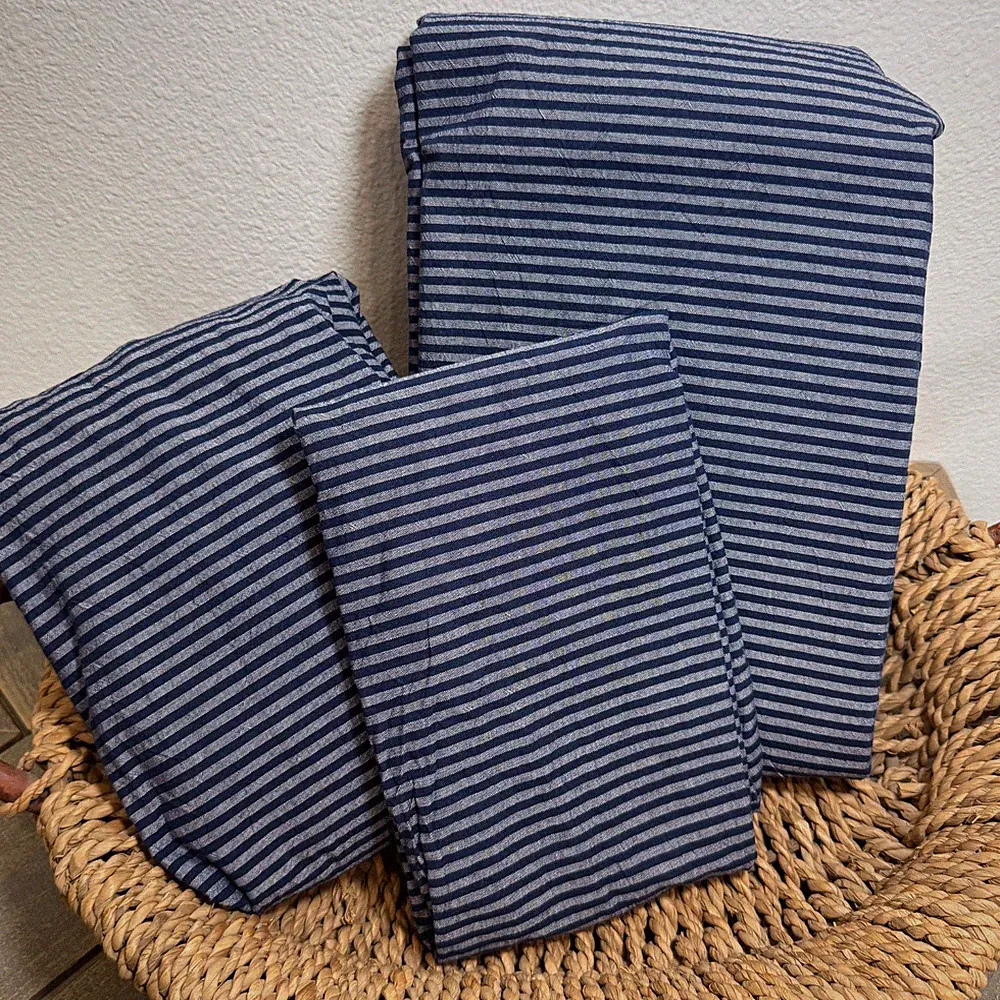 POTTERY BARN BOXTER STRIPE TWIN XL SHEET SET ORGANIC PERCALE NAVY BLUE