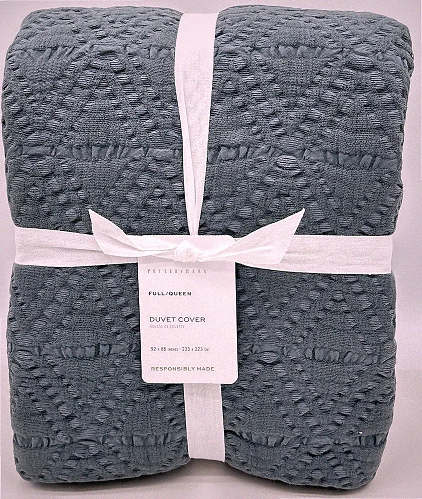 Pottery Barn Diamond Matelasse Duvet Cover ~Full Queen~Steel Blue~NEW