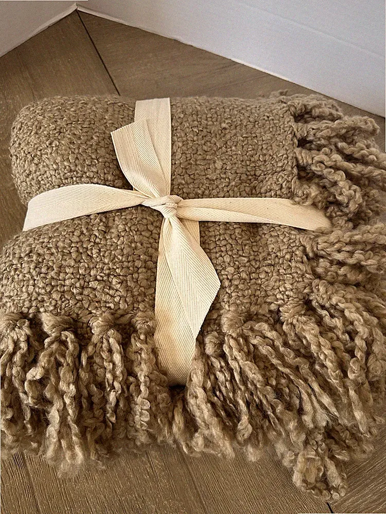 POTTERY BARN Dreamy Fringe THROW BLANKET 50 X 60" Camel