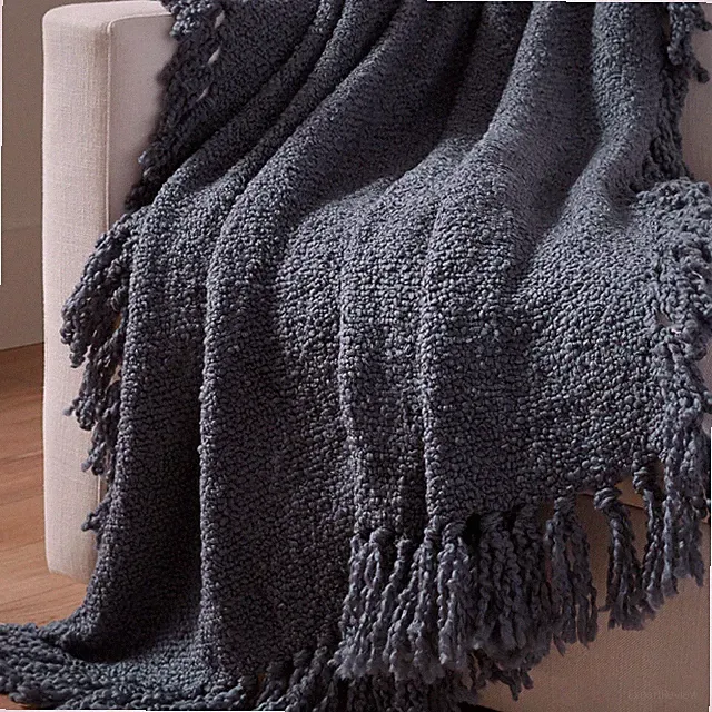 Pottery Barn Dreamy Handwoven Fringe Throw Blanket Steel Blue 50" x 60"