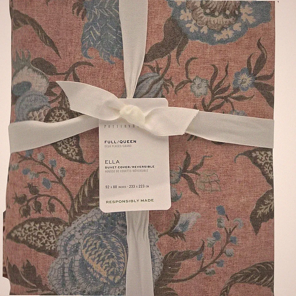 Pottery Barn Ella Floral Full Queen Cotton Duvet Cover New