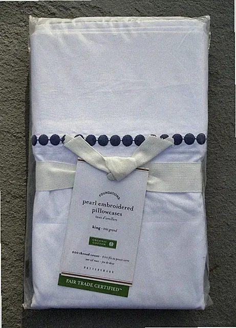 Pottery Barn Fair Trade Organic Cotton Pearl Embroidered Pillowcases King Pair
