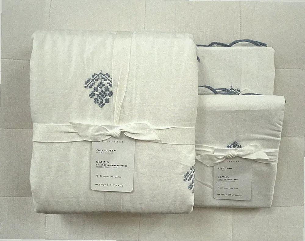 Pottery Barn GEMMA EMBROIDERED Full Queen Duvet & 2 Standard Shams NWT