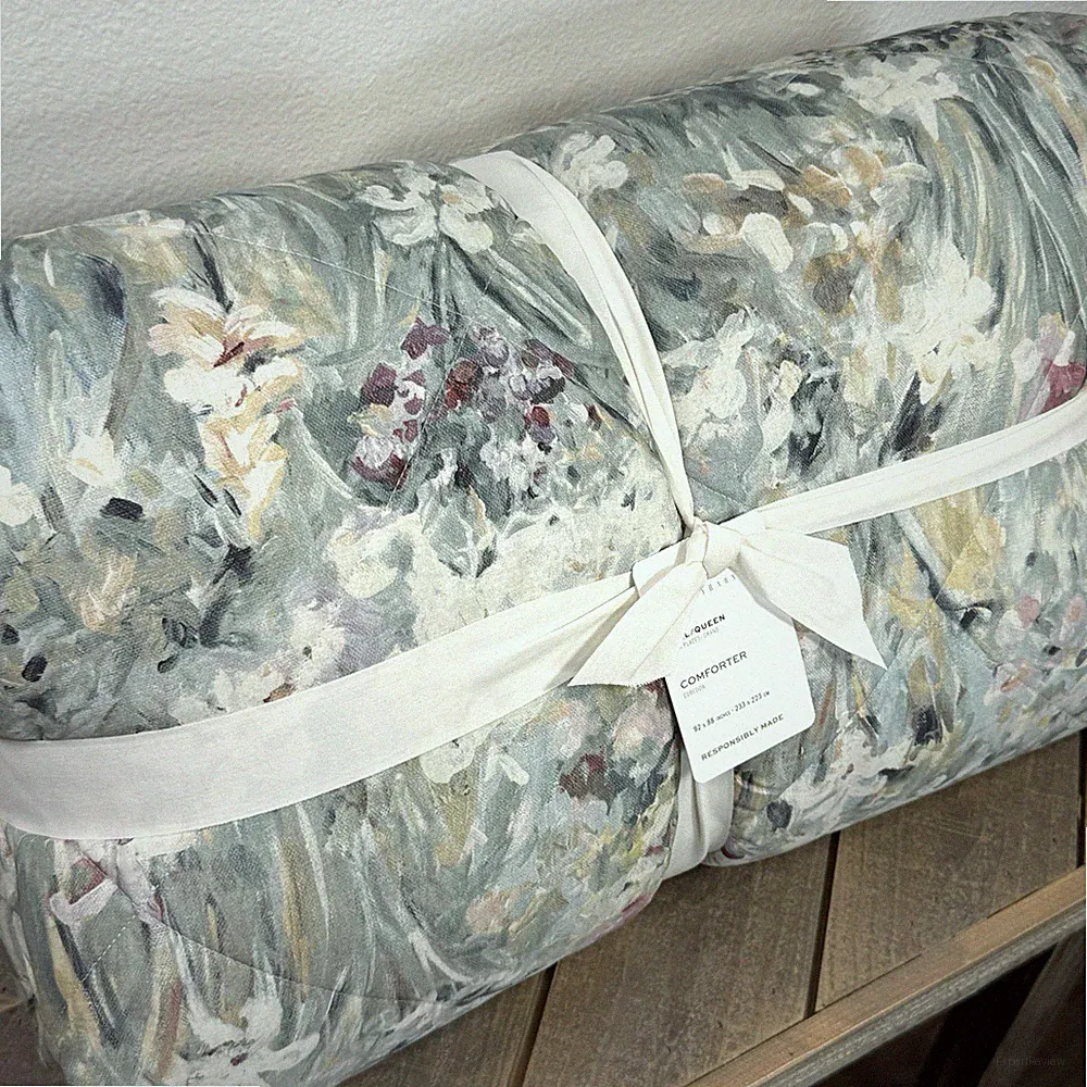 POTTERY BARN GIVERNY FLEUR PERCALE COMFORTER, FULL/QUEEN PASTEL WATERCOLOR SOFT