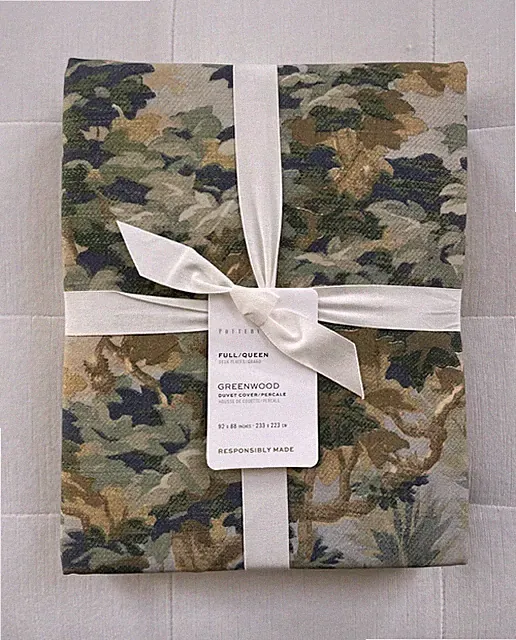 Pottery Barn GREENWOOD Percale Full/Queen Duvet Cover Multicolor NWT