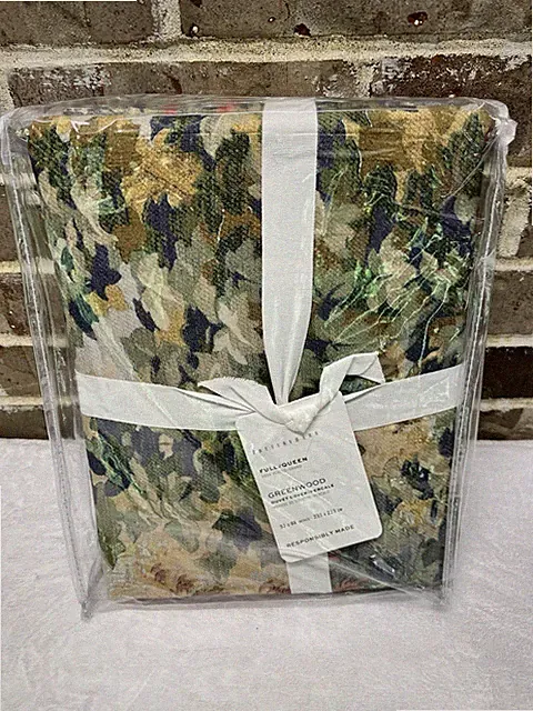Pottery Barn GREENWOOD Percale Full/Queen Size Duvet Cover Multicolor NEW