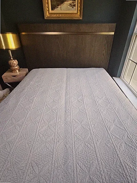Pottery Barn Hanna Quilt Queen Full Bedspread Cotton Linen Surfspray Blue Green