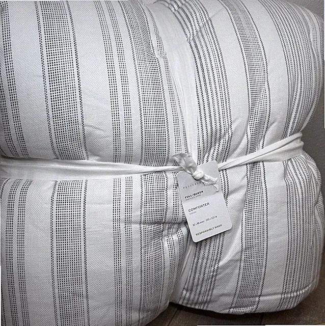 POTTERY BARN HAWTHORN STRIPED COTTON COMFORTER FULL/QUEEN CHARCOAL GRAY