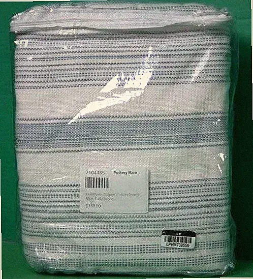 Pottery Barn Hawthorn Striped Cotton Duvet Cover, F/Q 88" x 92" Blue New