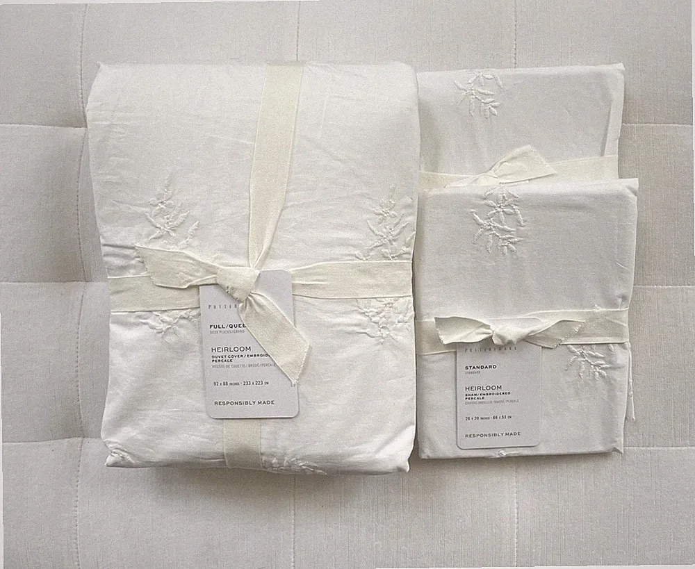 Pottery Barn HEIRLOOM EMBROIDERED Duvet Full/Queen & Standard Shams ~White~ NWT