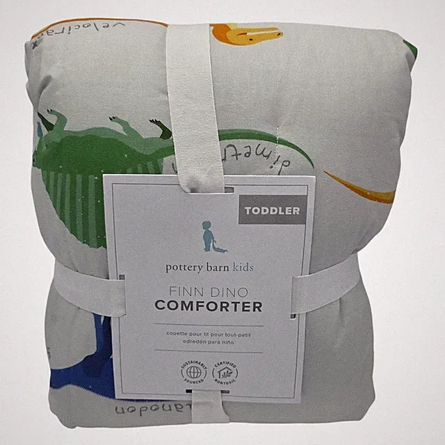Pottery Barn Kids Finn Dino Toddler Quilt Dinosaur Cotton Bedding NEW