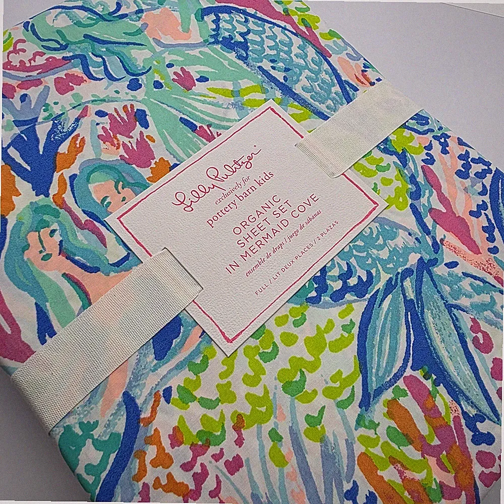 Pottery Barn Kids Mermaid Cove Lilly Pultizer Full Sheet Set New