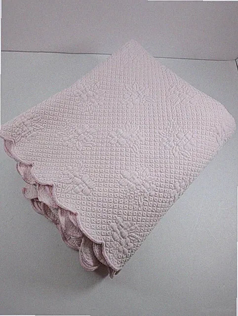 Pottery Barn Kids Woven Bedspread Blush Pink Floral Scalloped 78x53" Twin