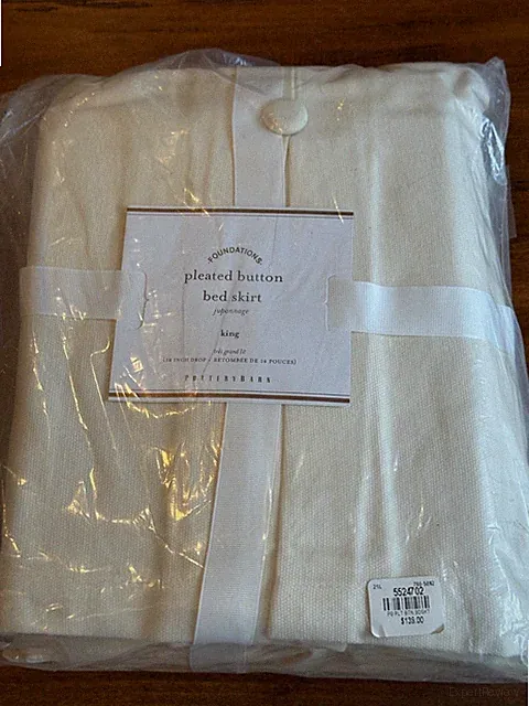 Pottery Barn King Pleated Button Bed Skirt 14” Drop Cream IVORY Cotton New w/tag