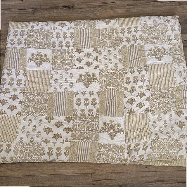 Pottery Barn King Size Patchwork Cotton Comforter Bedspread Yellow Gold READ