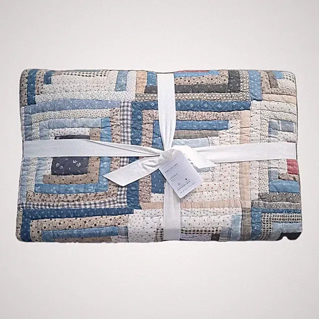 Pottery Barn Lasson Handcrafted Applique Quilt King/Cal King Blue Patchwork New