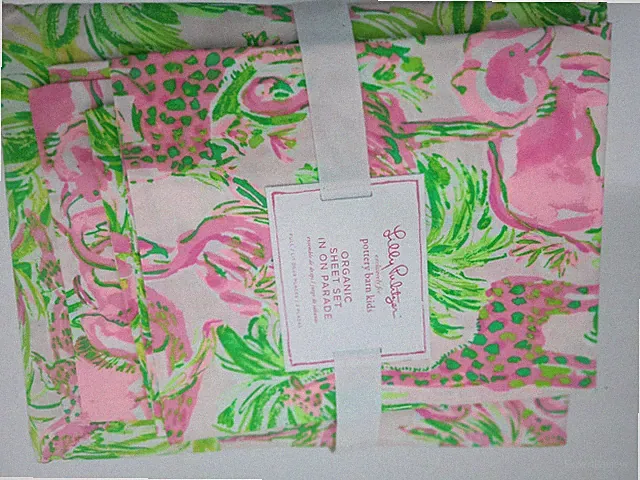 Pottery Barn Lilly Pulitzer in On Parade Organic Full Sheet Set Flamingo