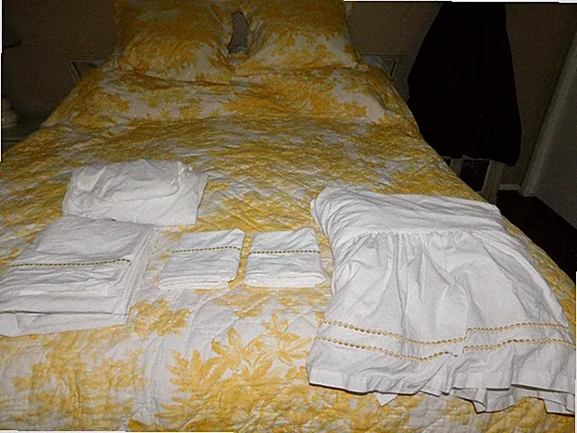 POTTERY BARN MATINE YELLOW TOILE QUEEN BEDSPREAD BLANKET QUILTED SET SHEET SHAMS