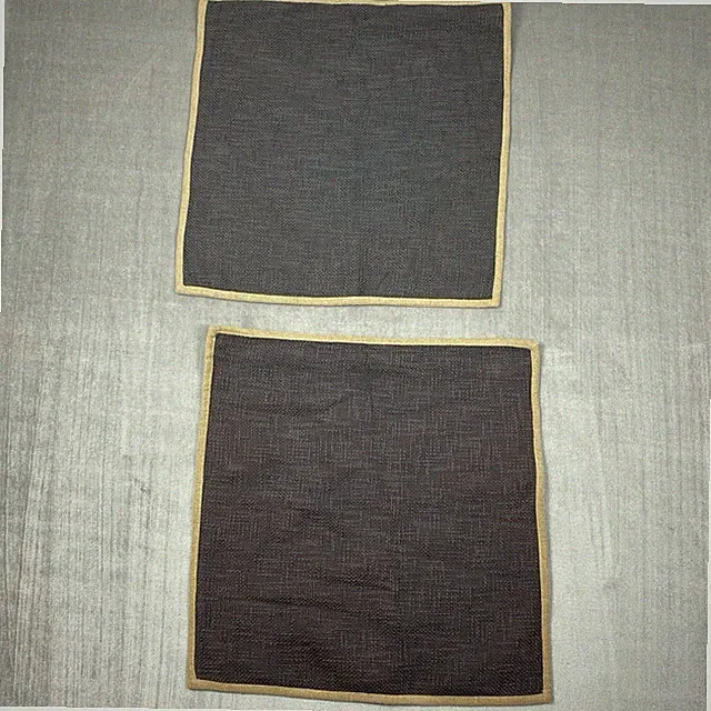 Pottery Barn Pillow Shams SET of 2 Gray Brown Trim 100% Cotton Open Weave Rustic