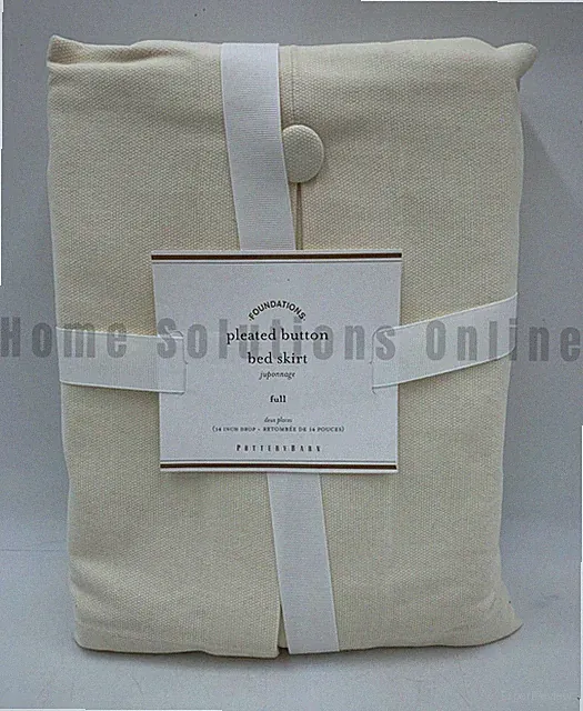 Pottery Barn Pleated Button Cotton Bed Skirt Full Natural Ivory 14" Drop #N406