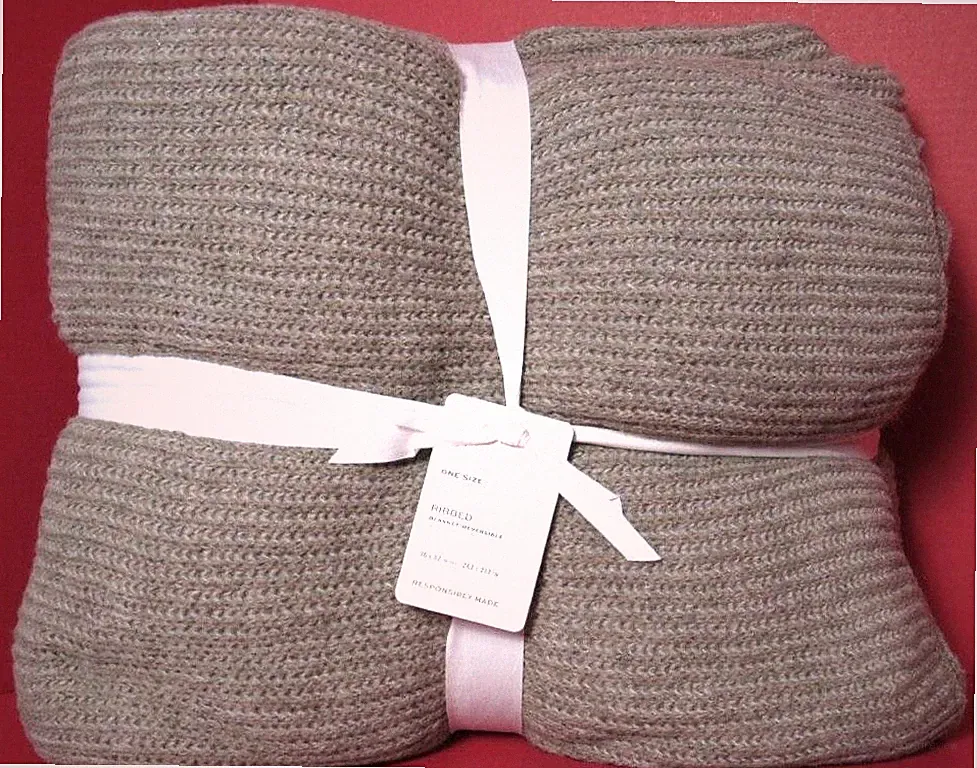 Pottery Barn Reversible Rib Blanket 96"L X 92"W Flax Color NWT