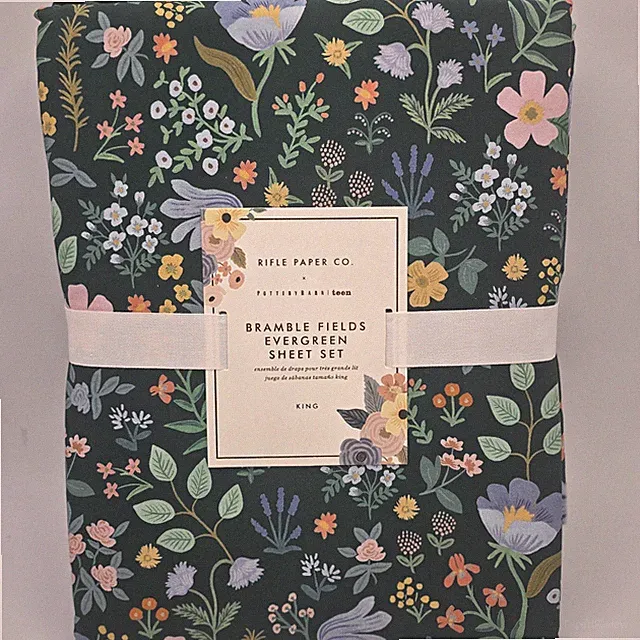 Pottery Barn Rifle Paper Co Bramble Fields Evergreen KING Sheet Set Floral
