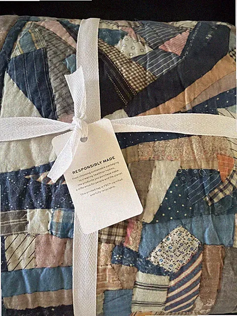 Pottery Barn SALTON Patchwork Reversible Cotton Quilt Blue Full Queen New