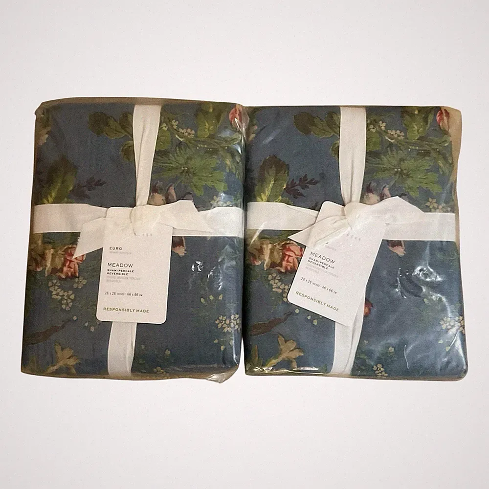 Pottery Barn Set of 2 Reversible Pillow Shams Euro 26"x26" Meadow Floral NEW