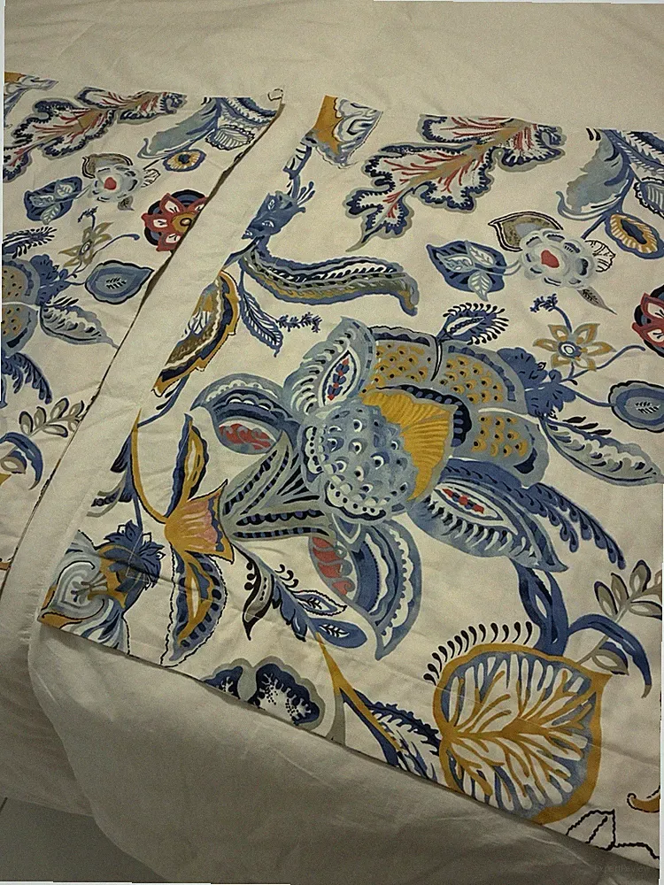 Pottery Barn Shams STANDARD Floral Blue Gold Red Cotton VINTAGE PAIR