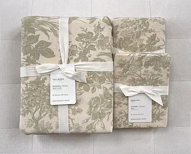 Pottery Barn SORREL TOILE Duvet Full Queen & Two Standard Shams Loden NWT