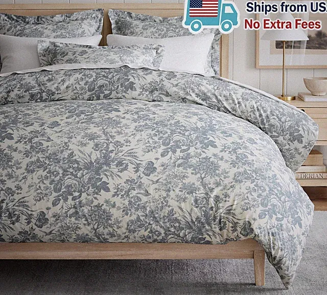 Pottery Barn Sorrel Toile Floral Cotton Duvet Cover