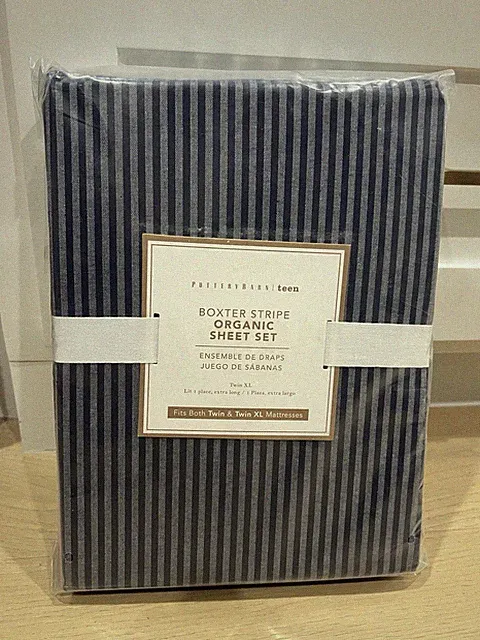 Pottery Barn Teen Boxer Stripe Organic Sheet Set Twin XL Navy