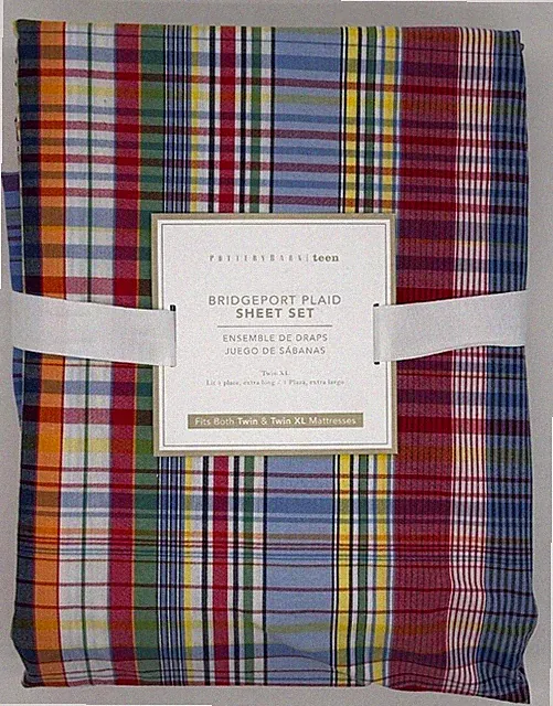Pottery Barn Teen Bridgeport Plaid TWIN XL Sheet Set ~ Multi