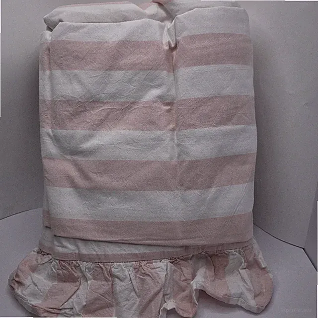 Pottery Barn Teen Cabana Stripe Ruffle Duvet Cover Full Queen Pink Cotton